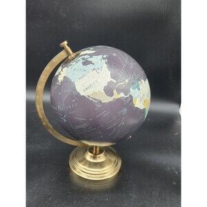 8" DESIGNCO DESKTOP WORLD GLOBE Rotating Spinning Black Globe Gold Base & Stand